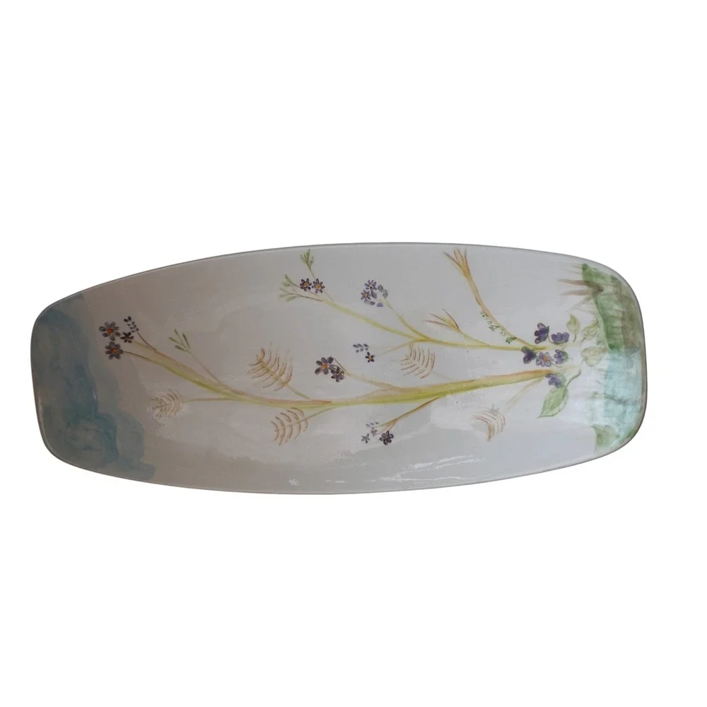 Signed Dick Busse Porcelain Tray | Vintage Floral Oblong Serving‎ Tray